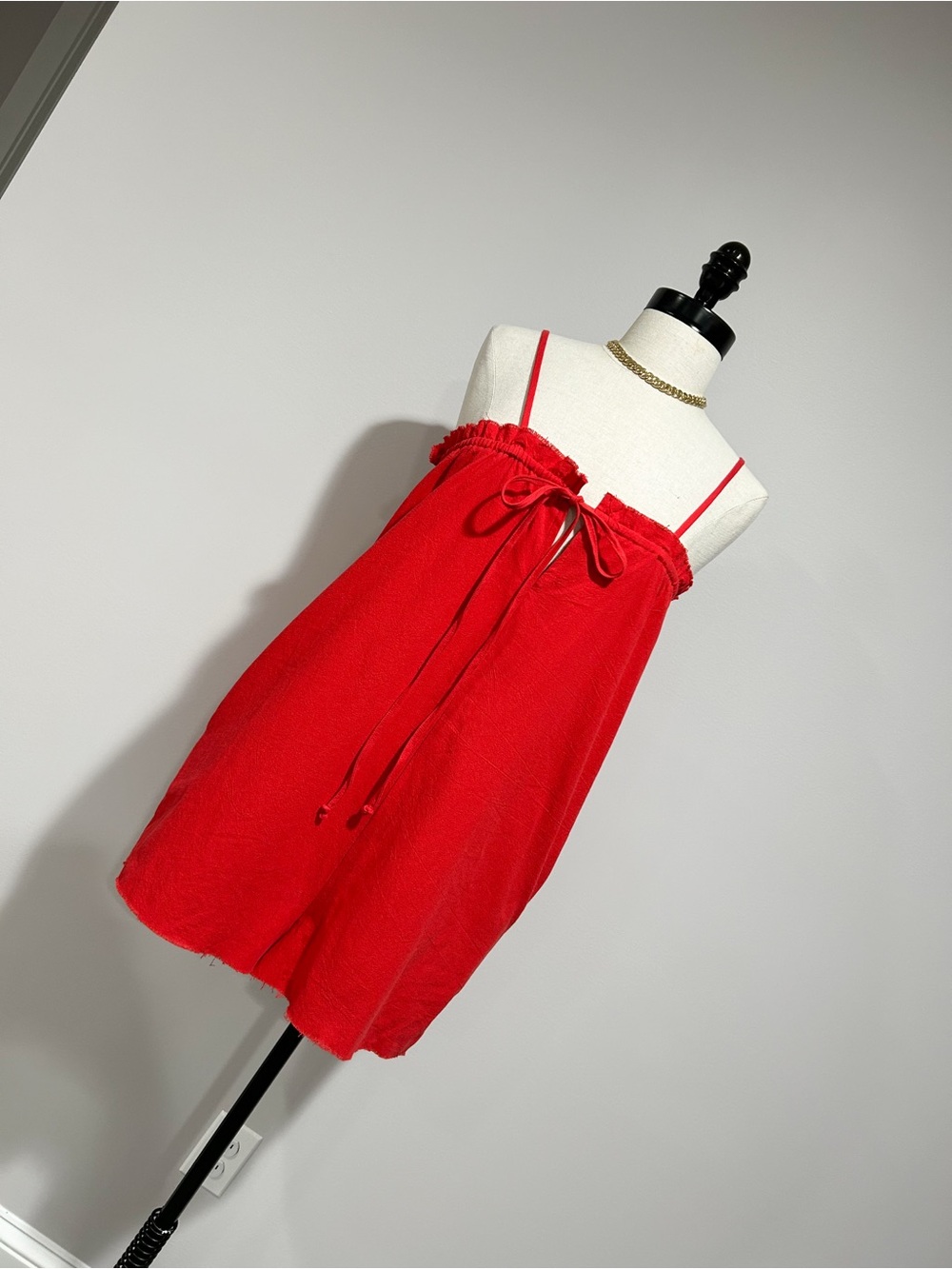 Red Strapless Romper with Tie Detail